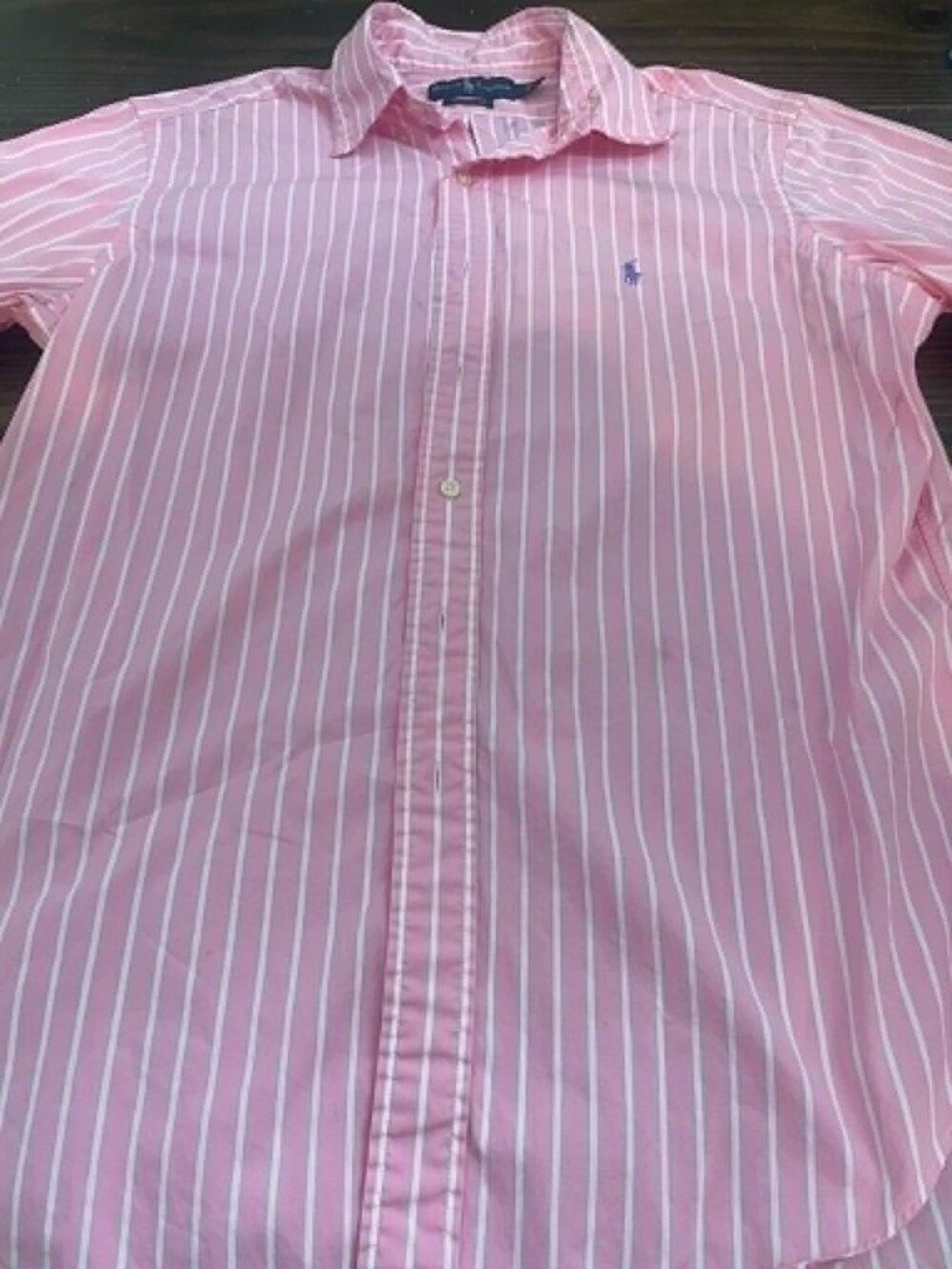 Ralph Lauren Men Short Sleeve Button Down Pink/White Stripe Size Large